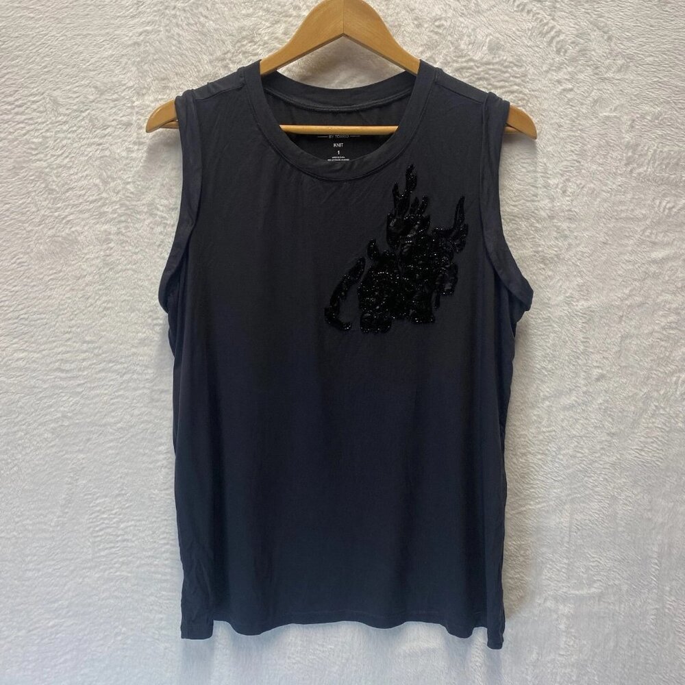 Torrid By Super Soft Knit Tank Top Black Sequins Sz 1X Gray Rose Flames Pullover